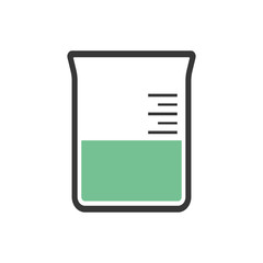 Test tube icon vector eps10. Beaker outline with green liquid inside icon.