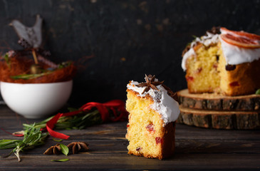 Easter cake in rustic style with quail eggs