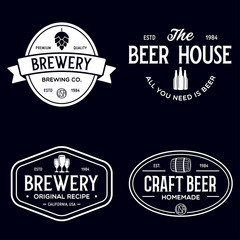 Set of vintage monochrome badge, logo templates and design elements for beer house, bar, pub, brewing company, brewery, tavern, restaurant.
