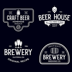 Set of vintage monochrome badge, logo templates and design elements for beer house, bar, pub, brewing company, brewery, tavern, restaurant.