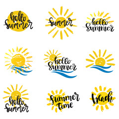 Fototapeta premium Summer hand drawn lettering elements set vector