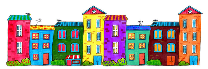 Colorful drawing funny houses - 260081915
