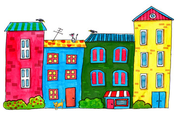 Colorful drawing funny houses - 260081930