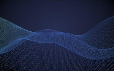 Abstract landscape on a blue background. Cyberspace grid. Hi-tech network. 3d technology illustration. 3D illustration