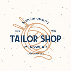 Vintage sewing and tailor label, badge, design elements and emblem. Tailor shop old-style logo.