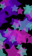 Obraz premium Multicolored translucent stars on a dark background. Vertical image orientation. 3D illustration