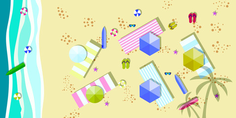 Beach top view. Summer holidays background. Exotic isle and sea