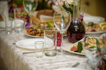 Banquet hall in the restaurant. Concept: Serving. Celebration. Anniversary. Wedding