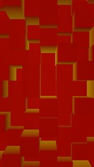 Abstract red elegant cube geometric background. Chaotically advanced rectangular bars. 3D Rendering, 3D illustration