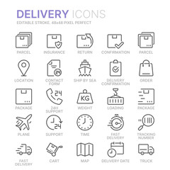 Collection of delivery line icons. 48x48 Pixel Perfect. Editable stroke