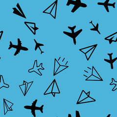 Plane Aircraft travel concept. Seamless vector EPS 10 pattern