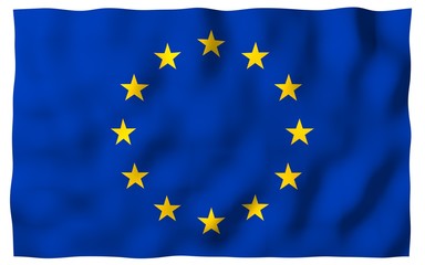Slightly waving flag of the European Union isolated on white background, 3D rendering. Symbol of Europe. 3D illustration