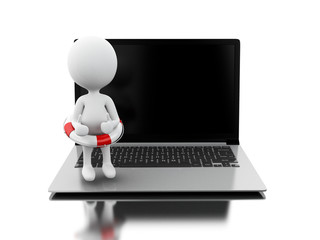 3d White people with Lifeguard on laptop pc