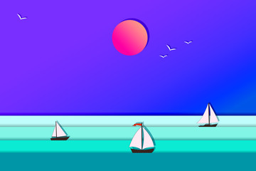 Fototapeta na wymiar Yacht sailing on opened sea. Summer holidays concept. Little Boat in blue ocean