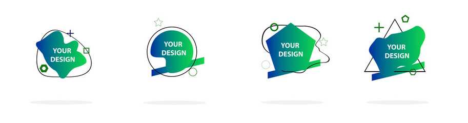 Set of modern abstract vector banners. Multicolor flat geometric shapes. Geometric gradient figures, trendy dynamic elements.