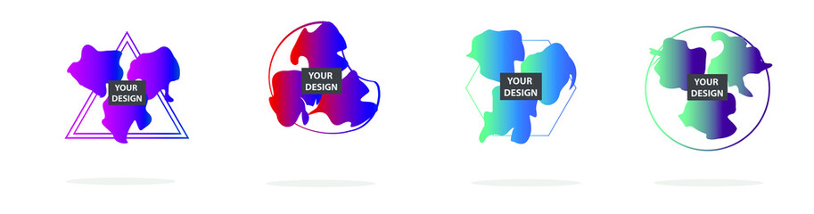 Set of modern abstract vector banners. Multicolor flat geometric shapes. Geometric gradient figures, trendy dynamic elements.