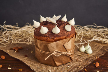 Congratulatory Easter cake, Traditional Kulich, Paska  ready for celebration