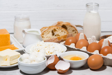 assortment of fresh dairy products, closeup