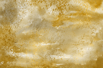 Yellow spring watercolor texture with abstract washes and brush strokes on the white paper background. Chaotic abstract organic design.
