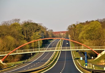 highway, bridge over the road, speed control device en route in germany