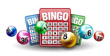 Vector Colorful Bingo Ball with Bingo Card isolated on White Background