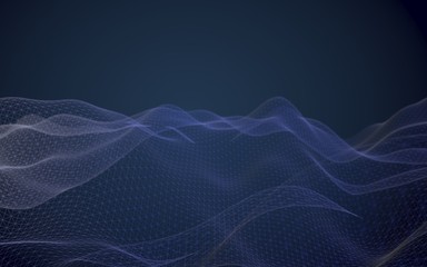 Abstract landscape on a blue background. Cyberspace grid. Hi-tech network. 3d technology illustration. 3D illustration