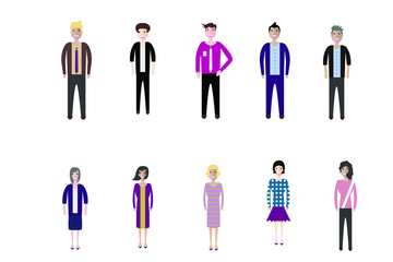 Set of full body diverse business people. Flat icons design white isolated. Vector graphic illustration. Man and woman, Different nationalities characters