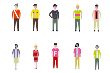 Set of full body diverse business people. Flat icons design white isolated. Vector graphic illustration. Man and woman, Different nationalities characters