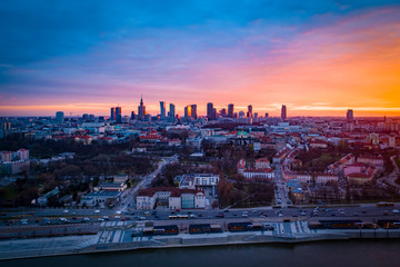 Zachód słońca nad Wisłą, Warszawa © Drone in Warsaw