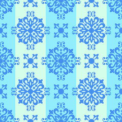 Seamless blue background with pattern in baroque style. Vector retro illustration. Ideal for printing on fabric or paper for wallpapers, textile, wrapping.