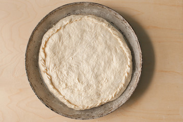 Pie in baking dish. Top view