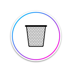 Trash can icon isolated on white background. Circle white button. Vector Illustration