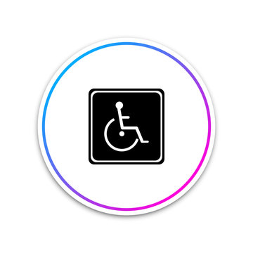 Disabled handicap icon isolated on white background. Wheelchair handicap sign. Circle white button. Vector Illustration