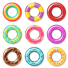 Swim rings. Swimming ring colorful buoy pool kids float inflatables toys beach children lifesaver summer realistic vector collection