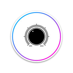 Dial knob level technology settings icon isolated on white background. Volume button, sound control, music knob with number scale, analog regulator. Circle white button. Vector Illustration
