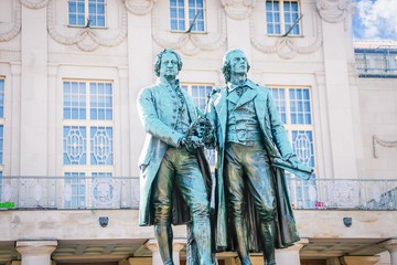 Famous sculpture of Goethe and Schiller in the Weimar, Germany