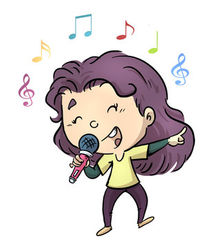 ni&ntilde;a cantando con microfono