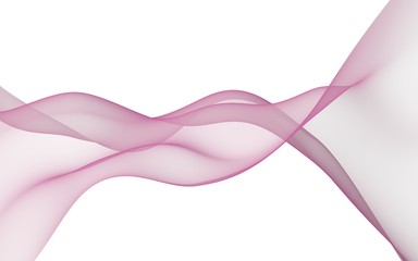 Abstract pink wave. Bright pink ribbon on white background. Pink scarf. Abstract smoke. Raster air background. 3D illustration