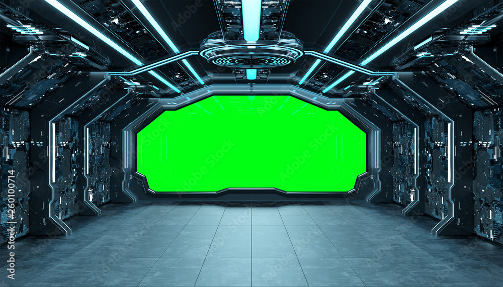 Aufkleber dark blue spaceship futuristic interior mockup with window 3d rendering