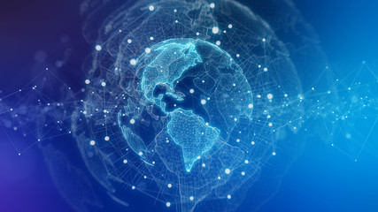 Global network blue background 3D rendering