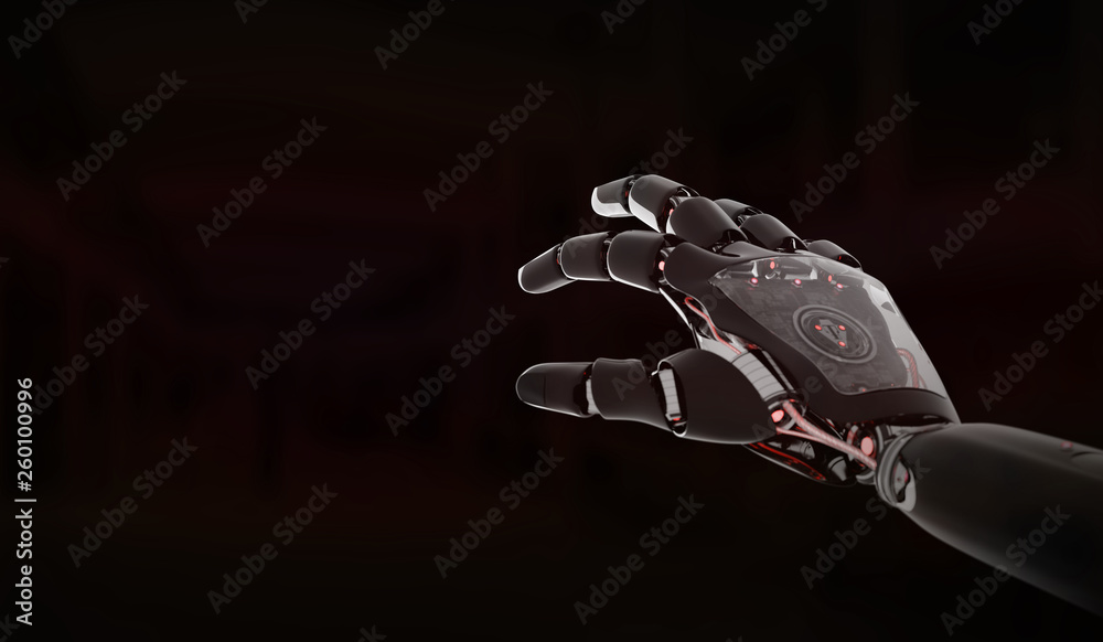 Fototapete red robot hand pointing finger 3d rendering