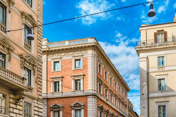 Fototapeta na wymiar Architecture in Via del Corso, main street in Rome, Italy