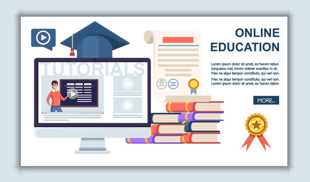 Online education concept. Flat vector illustration. Web site page and mobile app design. Online training, workshops and courses visualization