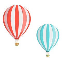 Naklejka premium Set of hot air balloons. Red and blue air balloon. Travel concept template design.