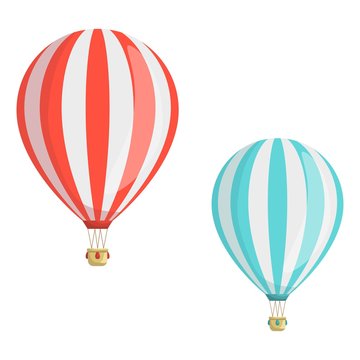 Set of hot air balloons. Red and blue air balloon. Travel concept template design.