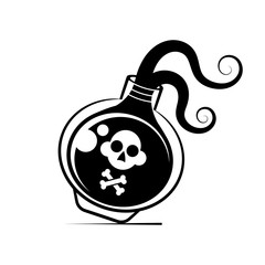Poison In Bottle Line Art Hand Drawn Vector Illustration. Style Sticker, Patch, Print Or Blackwork Flash Tattoo
