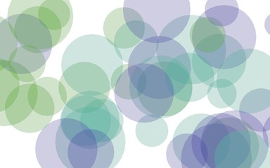Multicolored translucent circles on a white background. Green tones. 3D illustration