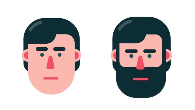 Talking head animated portrait. Abstract cartoon head of a man says. Bearded version included. Looped animation with alpha channel.
