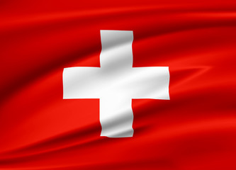 Flag Switzerland, Swiss Confederation.  Smooth illustration of  close-up.