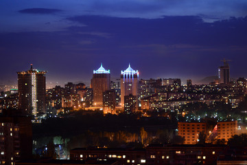 evening view of the city of Donetsk from a great height, 2011